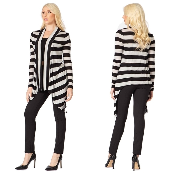 NWT VERTIGO Black Moonlight Striped Open Front Cardigan S Silky Soft Lagenlook - Picture 1 of 12